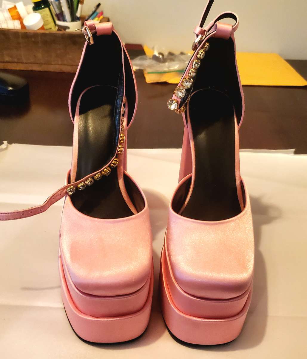 Pink stacked heels size 5