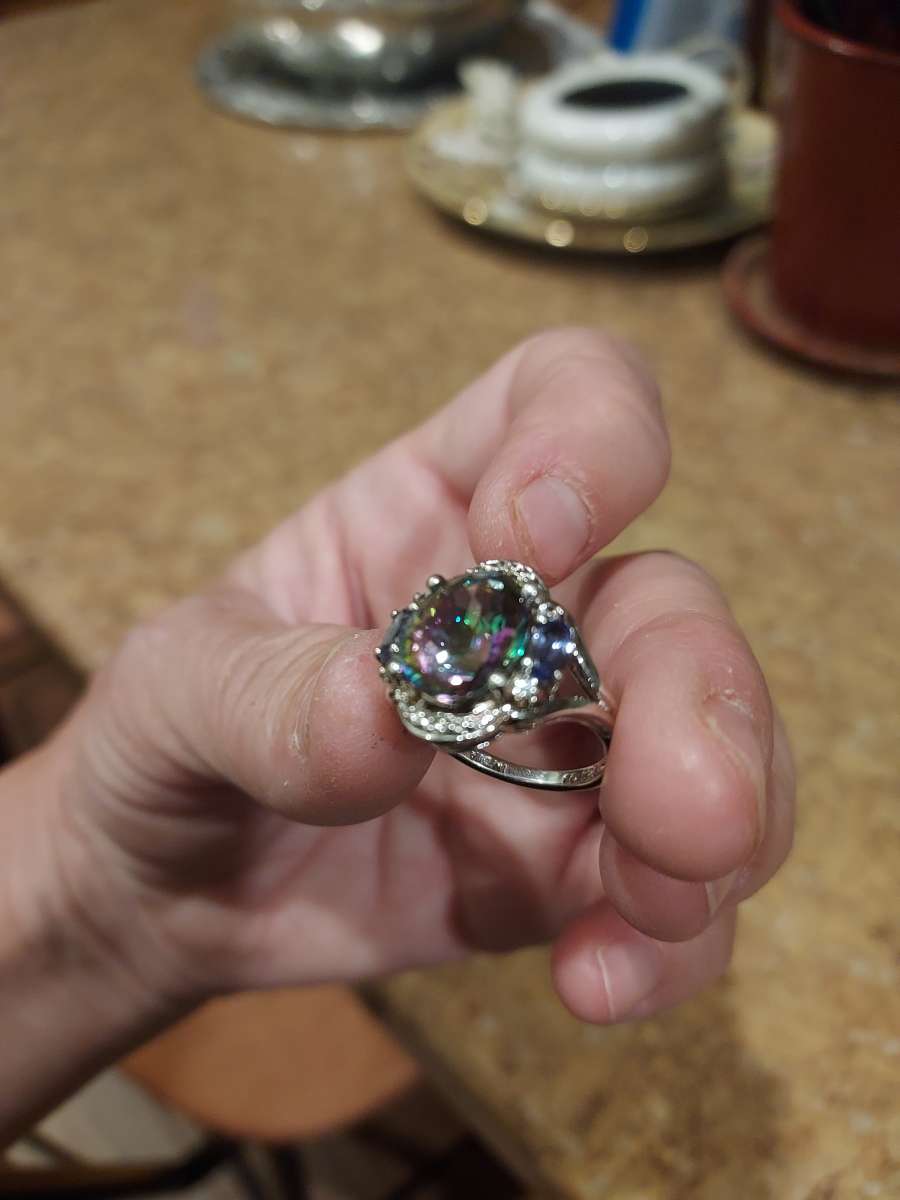 Tanzanite accented mystic topaz 925 silver ring