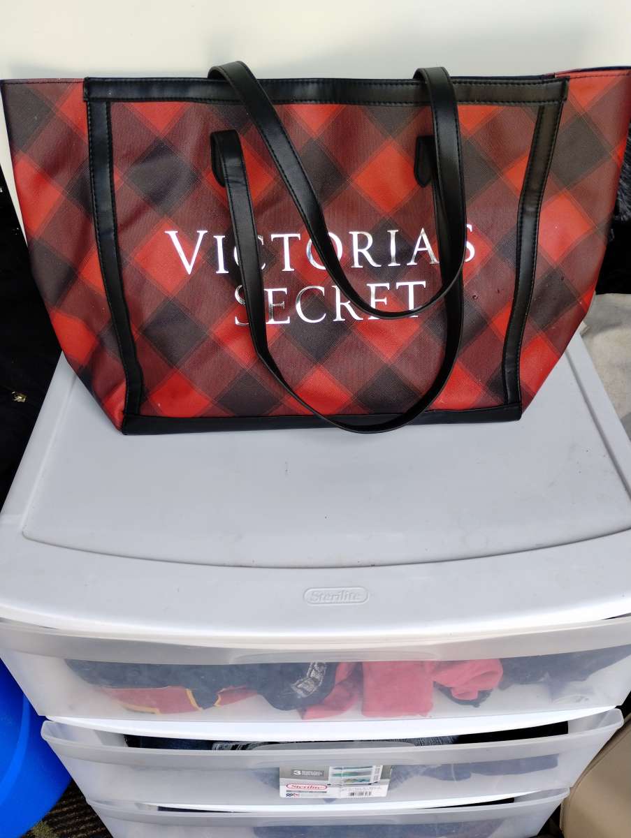 Red and black checkered Victoria Secret tote