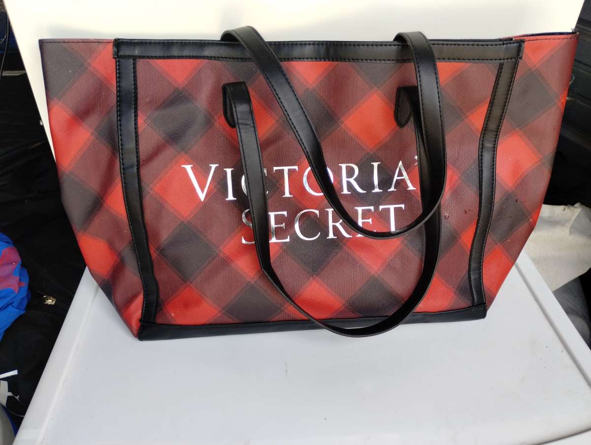 Red and black checkered Victoria Secret tote