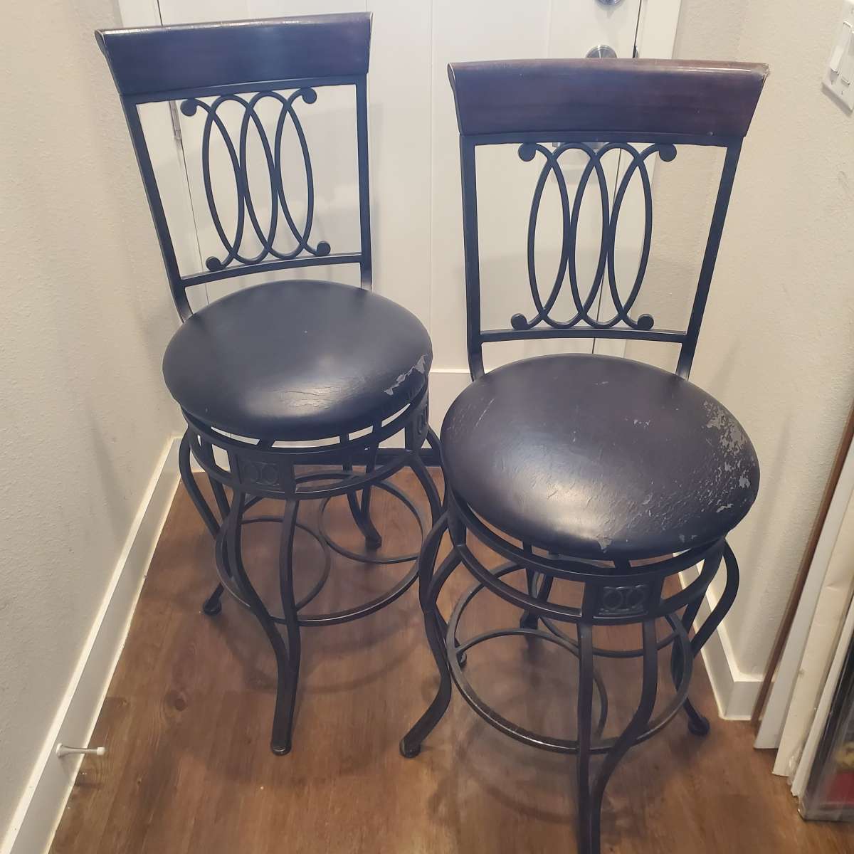 2 Wood Metal Used Black Bar Stools Chairs