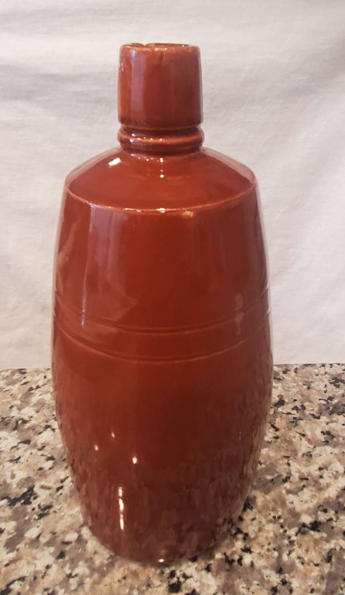 Vintage 1970s Portugal Ceramic Bottle in Red Brown
