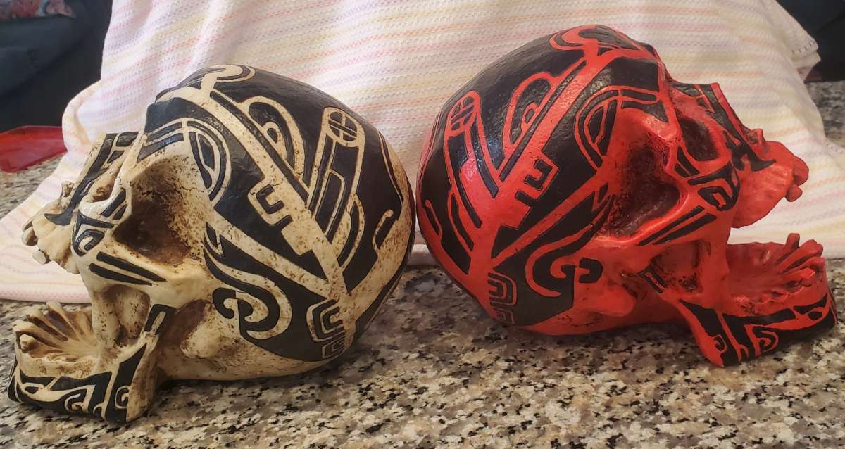 2 Large Resin Tribal Skulls 7x9