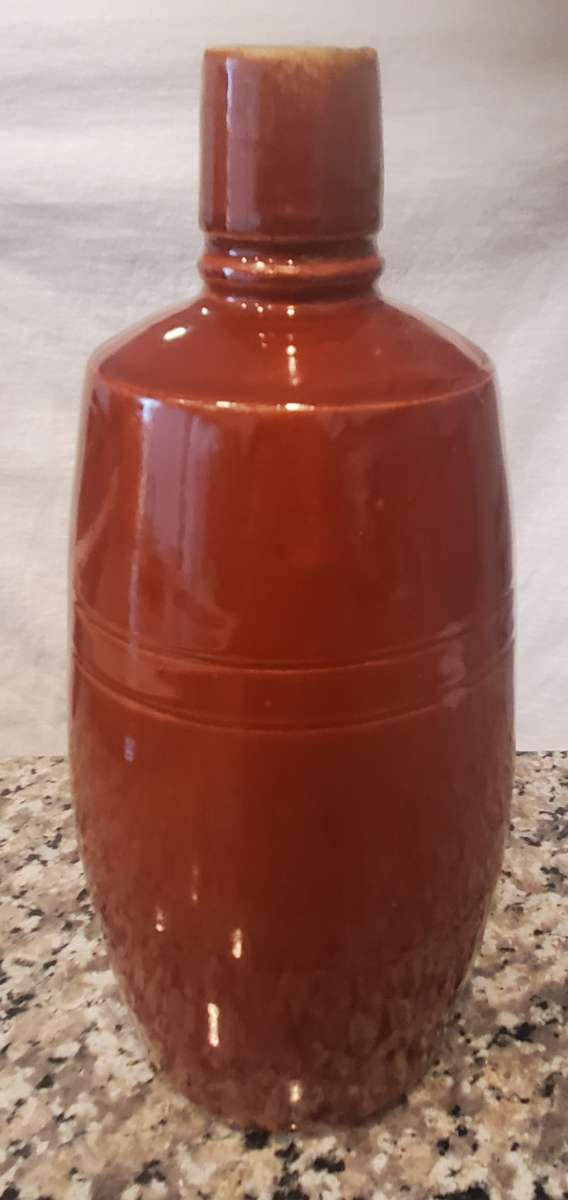 Vintage 1970s Portugal Ceramic Bottle in Red Brown