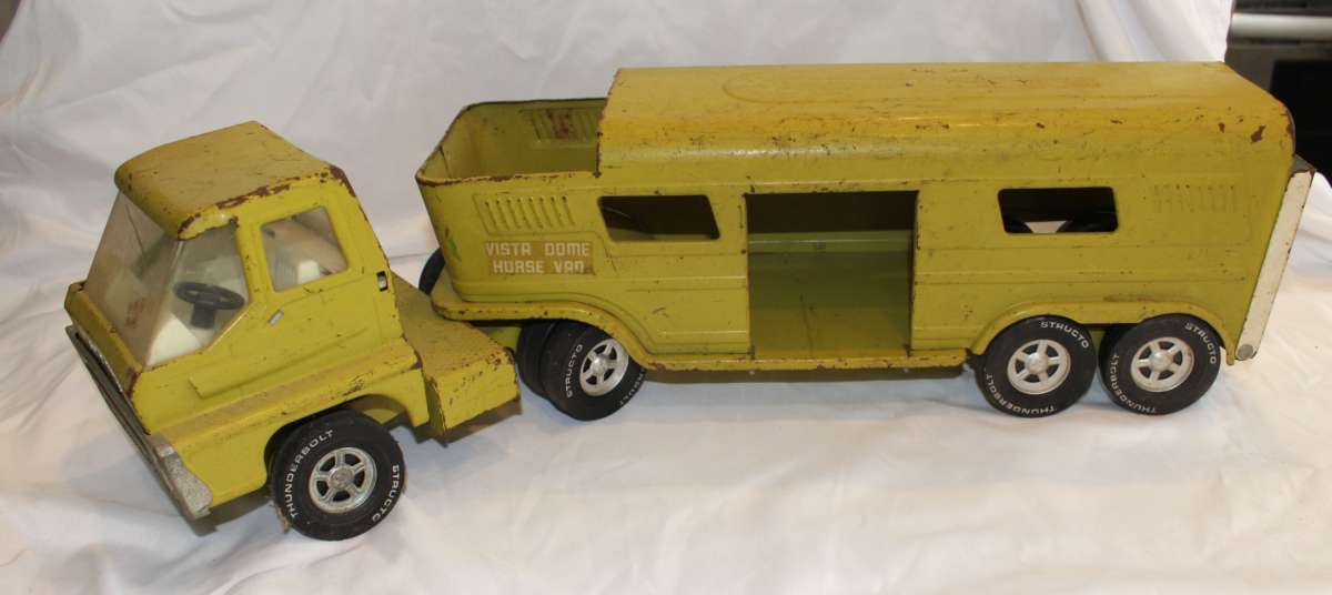 1960s Vintage Structo Horse Truck w TrailerMetal Toy