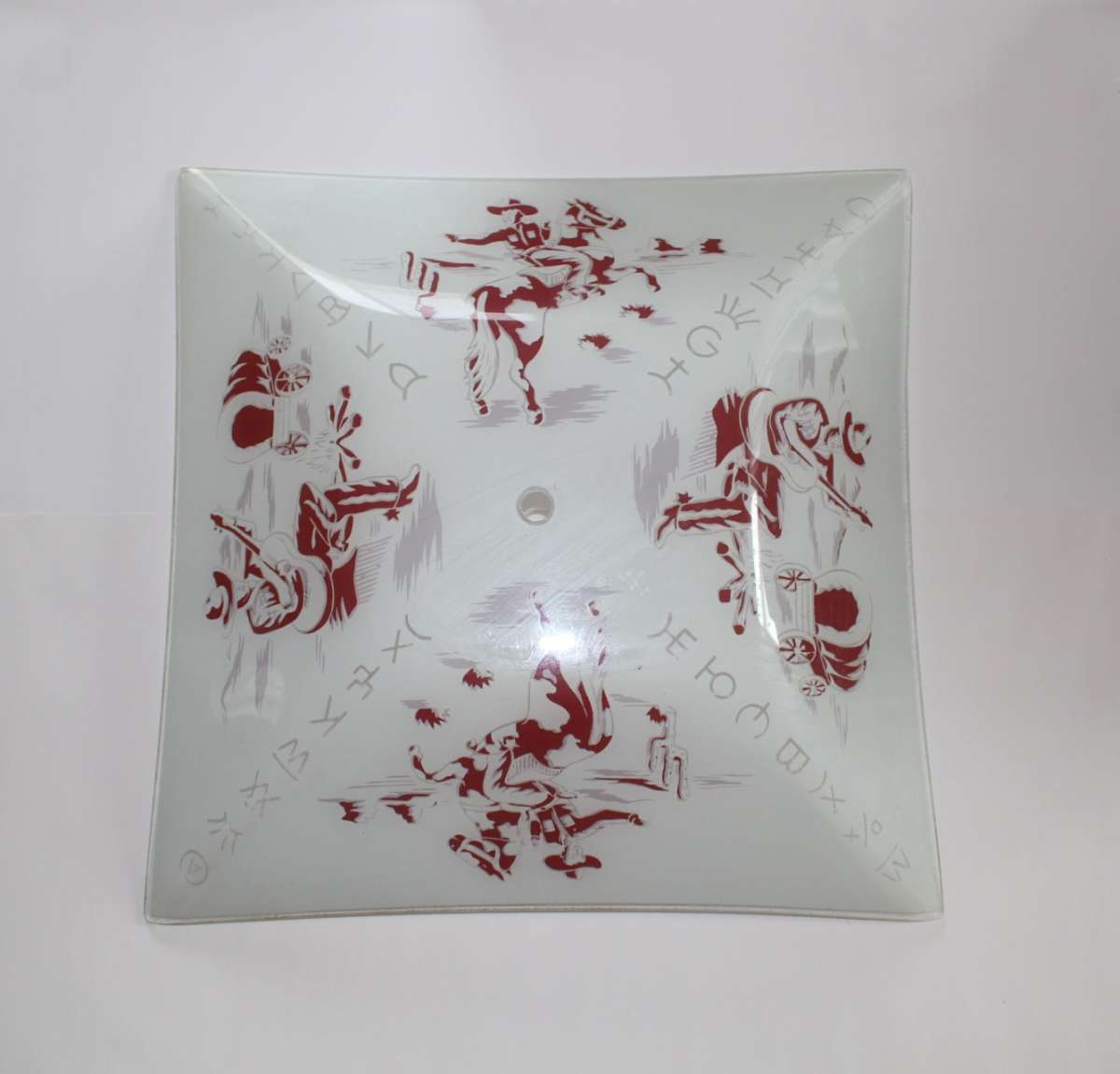 Vintage Hand Painted Glass Cowboy with covered wagon ceiling