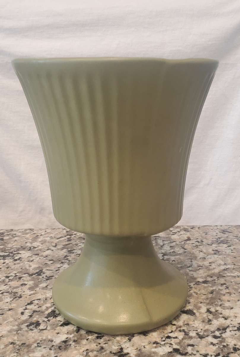 Vintage Green Floraline McCoy Footed Vase