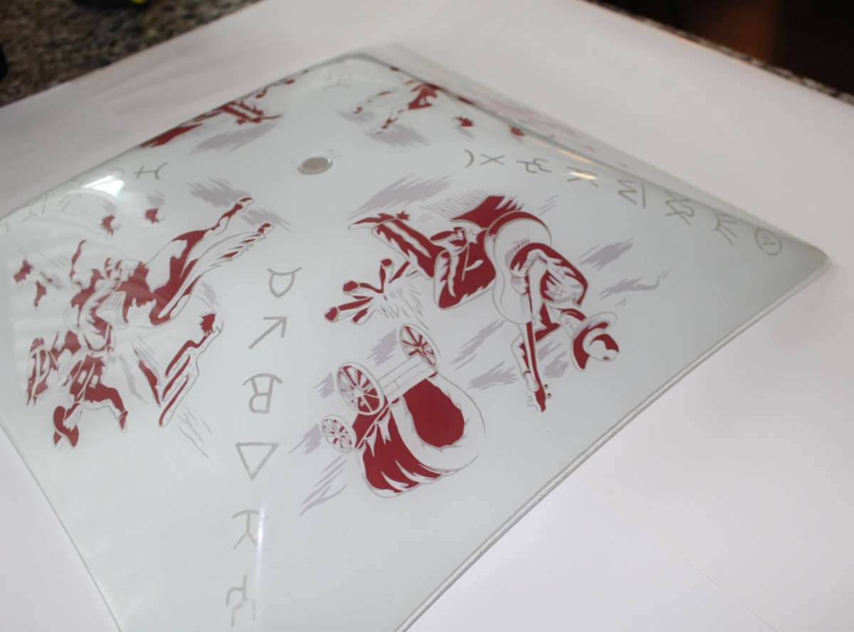 Vintage Hand Painted Glass Cowboy with covered wagon ceiling