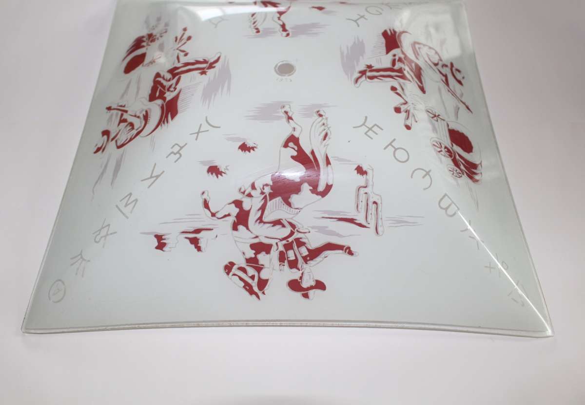 Vintage Hand Painted Glass Cowboy with covered wagon ceiling