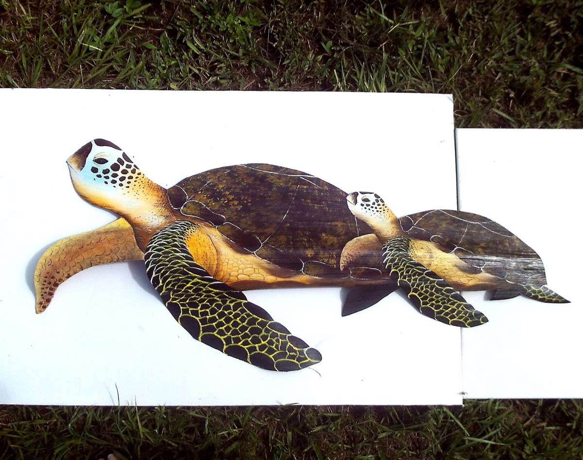 Sea Turtle hand painted palm frond