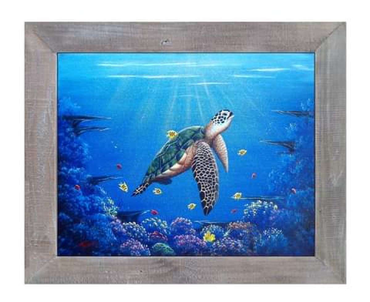 Sea Turtle Tropical fish over coral original acrylic canvas