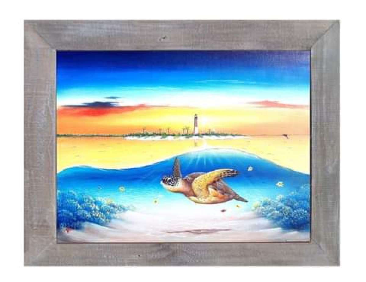 Sea Turtle below the Dry Tortugas Lighthouse original acryli
