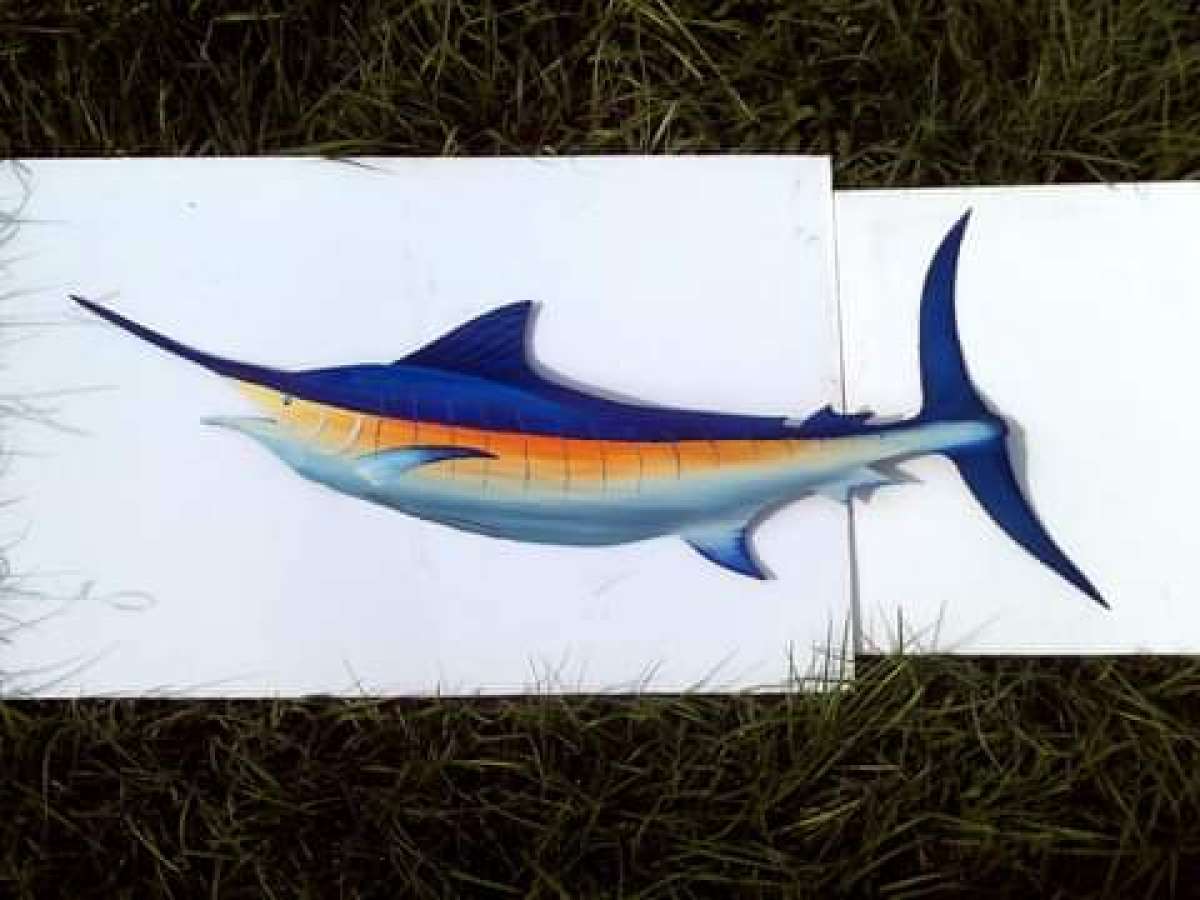 Marlin hand carved from palm tree frond