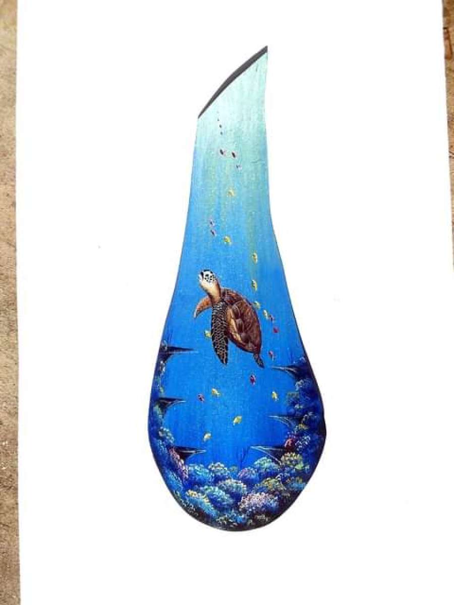 Sea Turtle tropical fish hand painted palm frond art