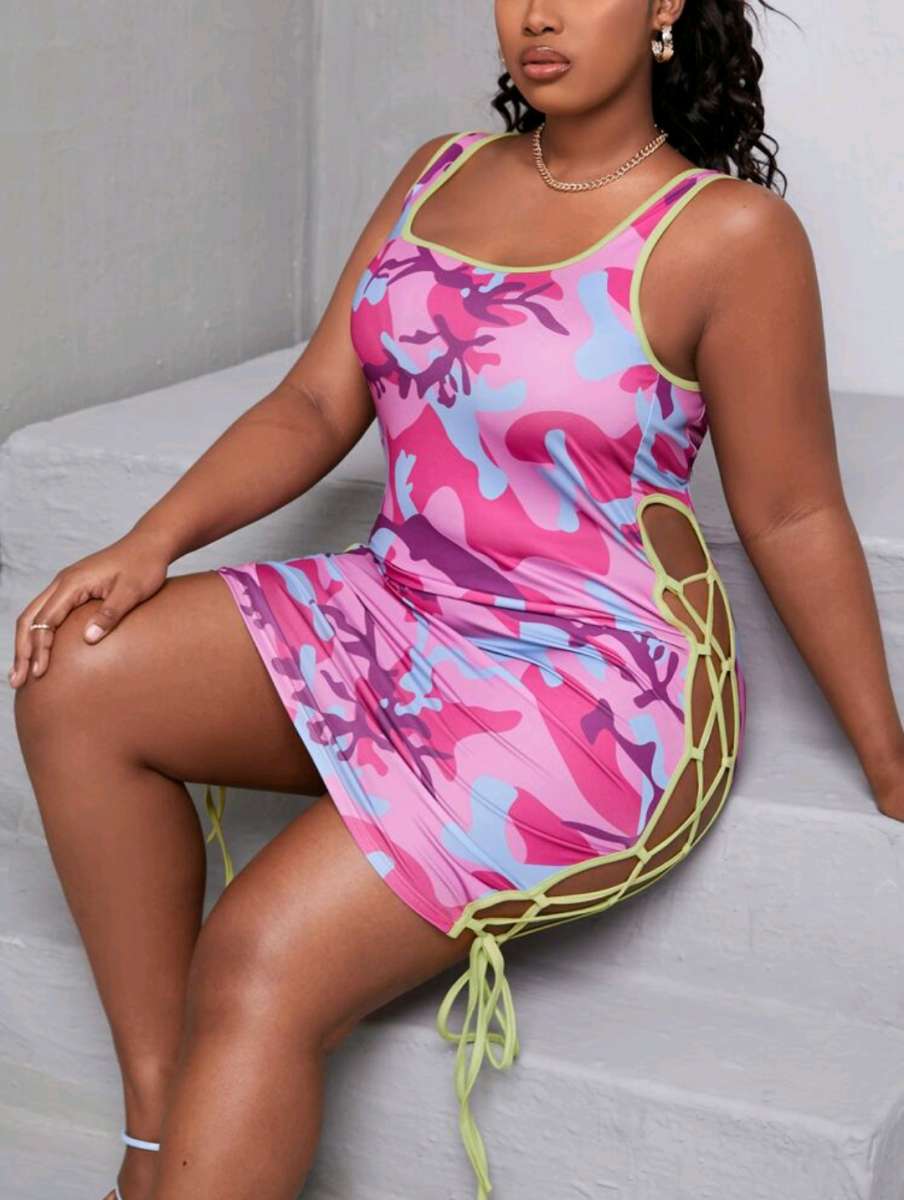 Plus size 4X Camoflauge sexy tie up mini tank dress