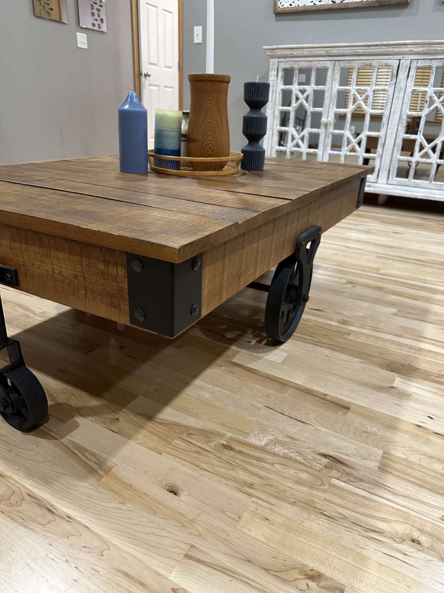 Vintage Industrial Rustic Coffee Table  Oak Finish