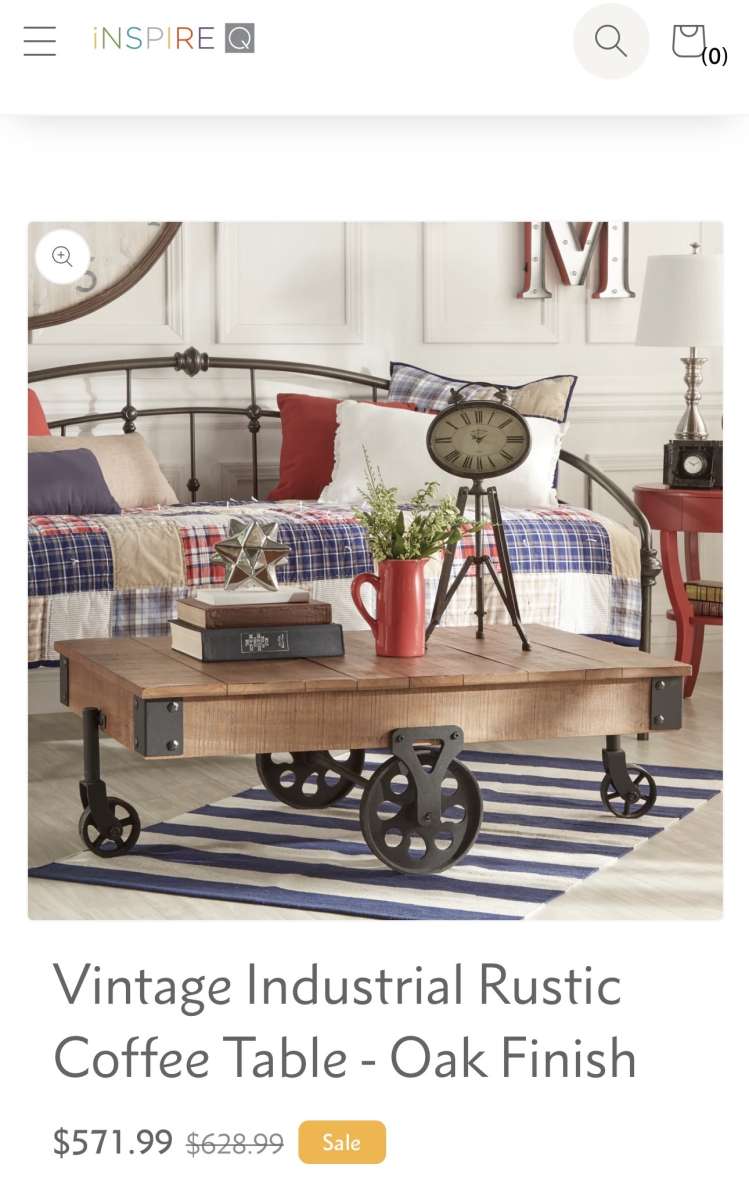 Vintage Industrial Rustic Coffee Table  Oak Finish