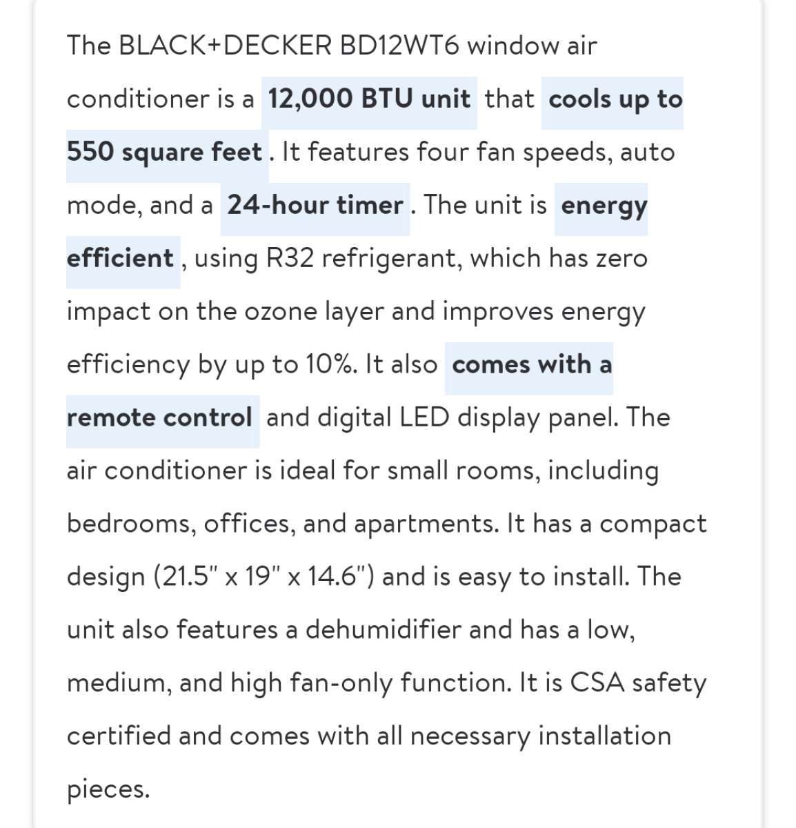 Like New 12OOO BTU BLACK N DECKER AIRCONDITIONER