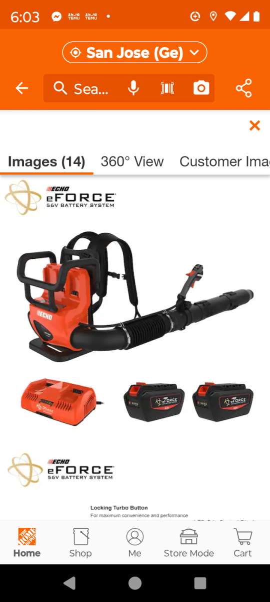 Echo eForce 56V electric back pack blower