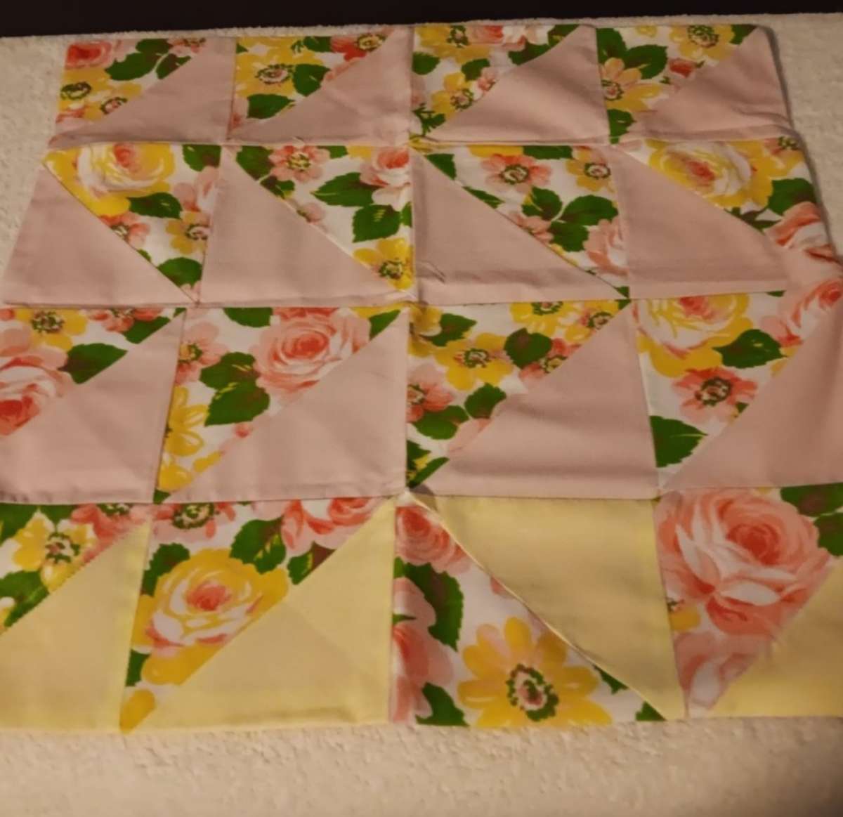 Handmade Quilted Table Topper Yellow Pink