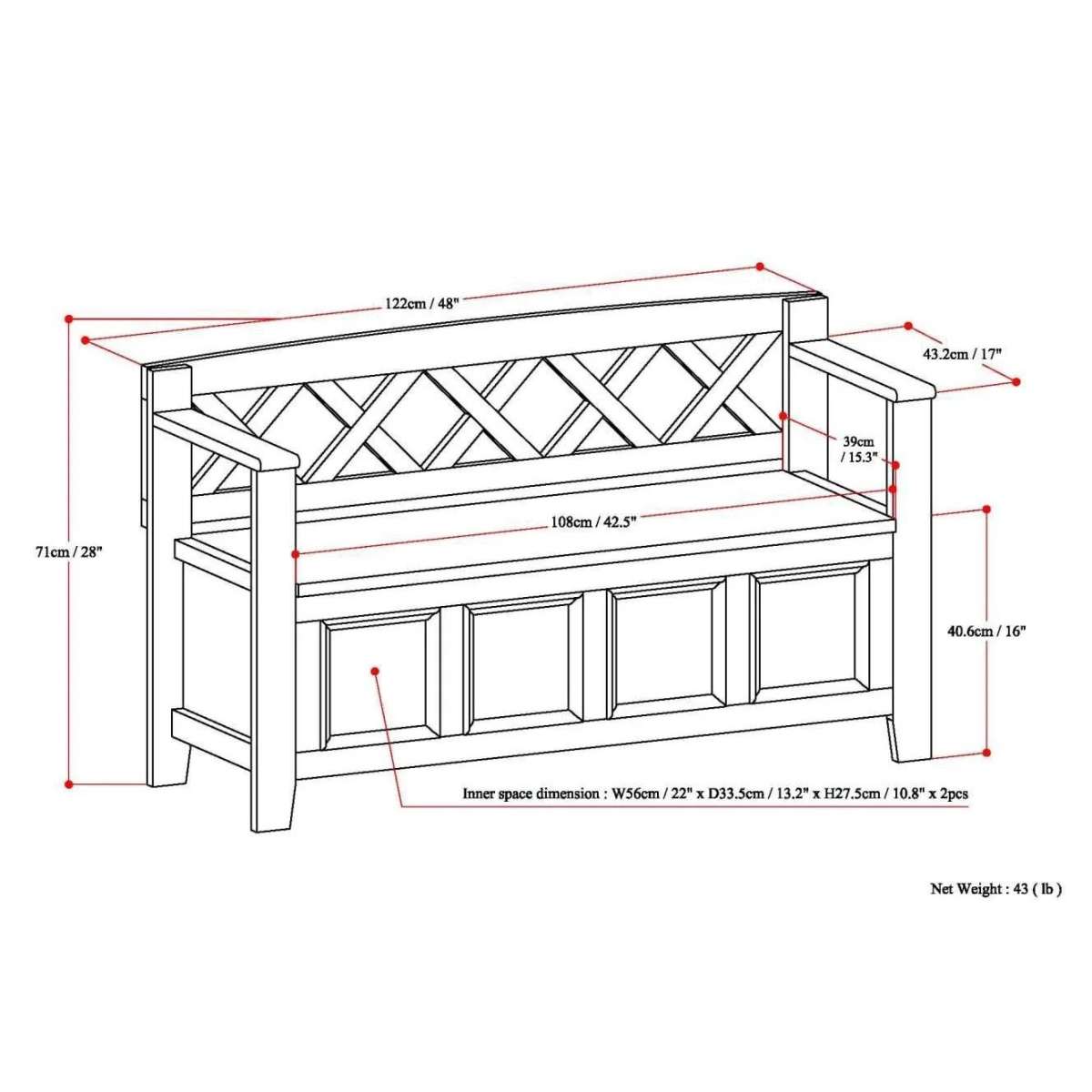 Amherst Entryway WoodStorage Bench