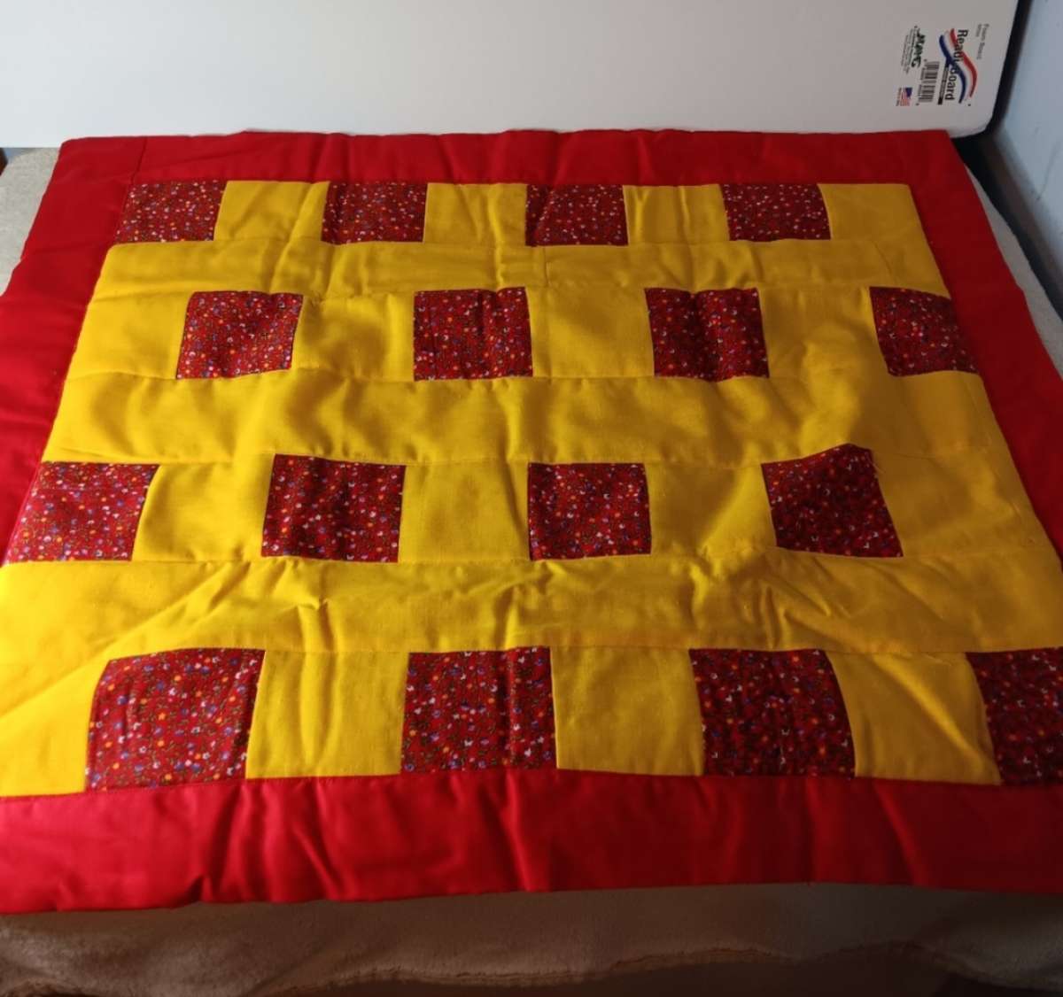 Handmade Quilted Table Topper Red Yellow
