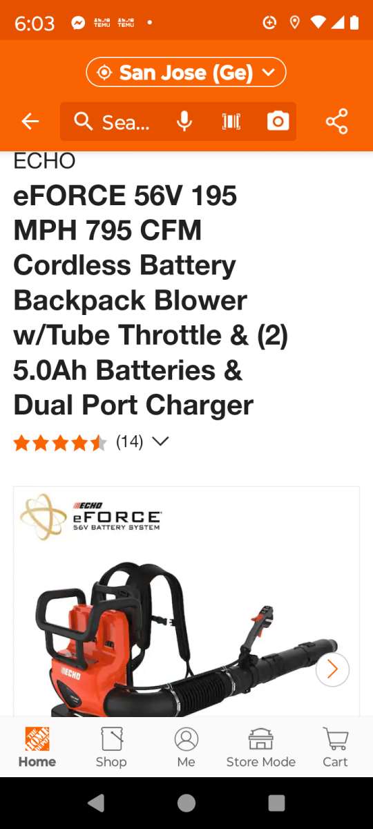 Echo eForce 56V electric back pack blower