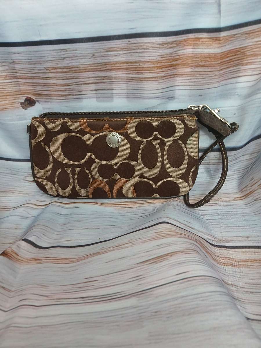 Coach Vintage sateen and leather wristlet