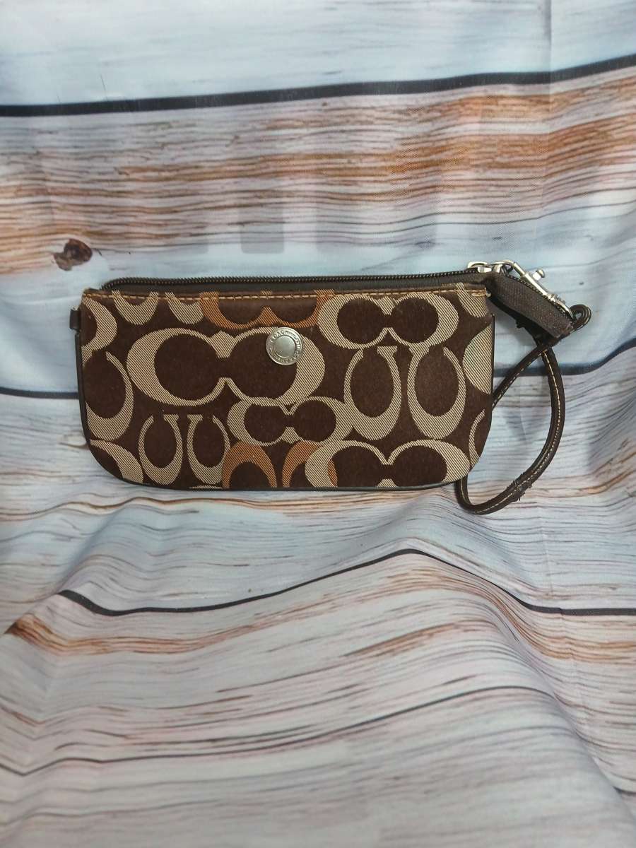 Coach Vintage sateen and leather wristlet