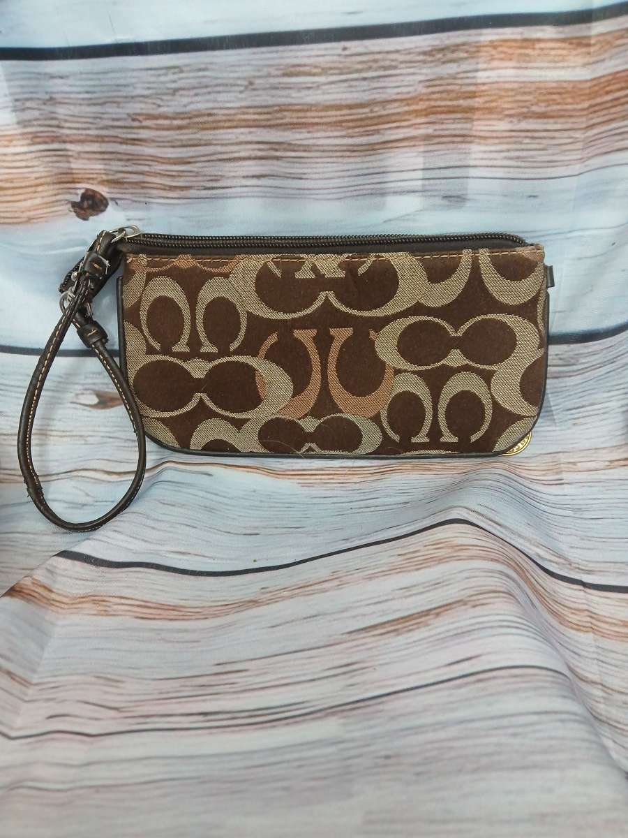 Coach Vintage sateen and leather wristlet