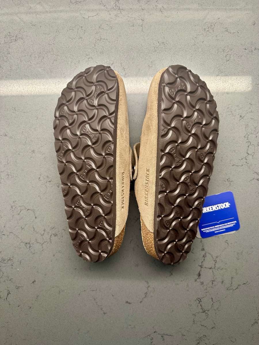 Birkenstock Womens Boston Clogs Suede Taupe Size 37