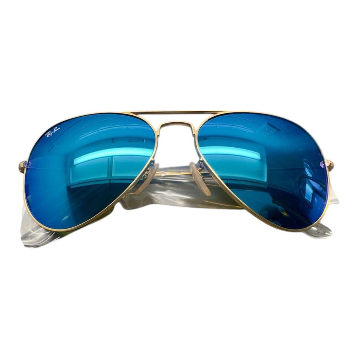 RAY BAN BLUE MIRROR AVIATOR SUNGLASSES