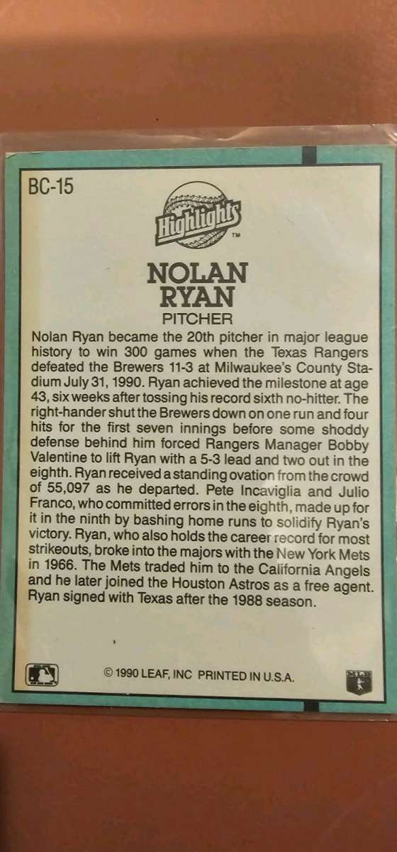 BC 15 NOLAN RYAN PERFECTLY PROUD MINT