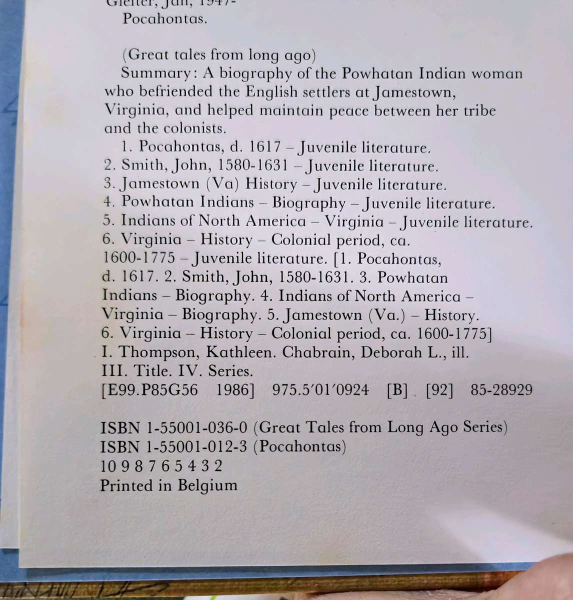 Great Tales From Long Ago Pocahontas