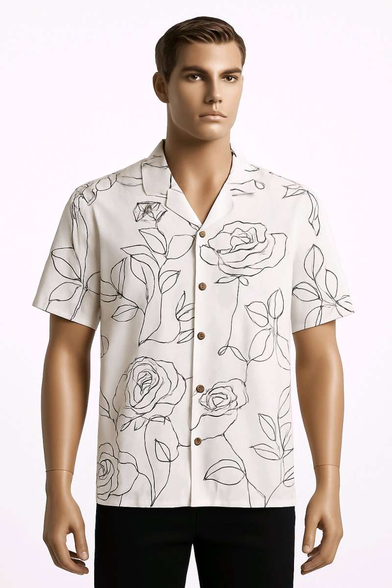 Distortion Mens Floral Line Art ButtonUp Shirt  Size L