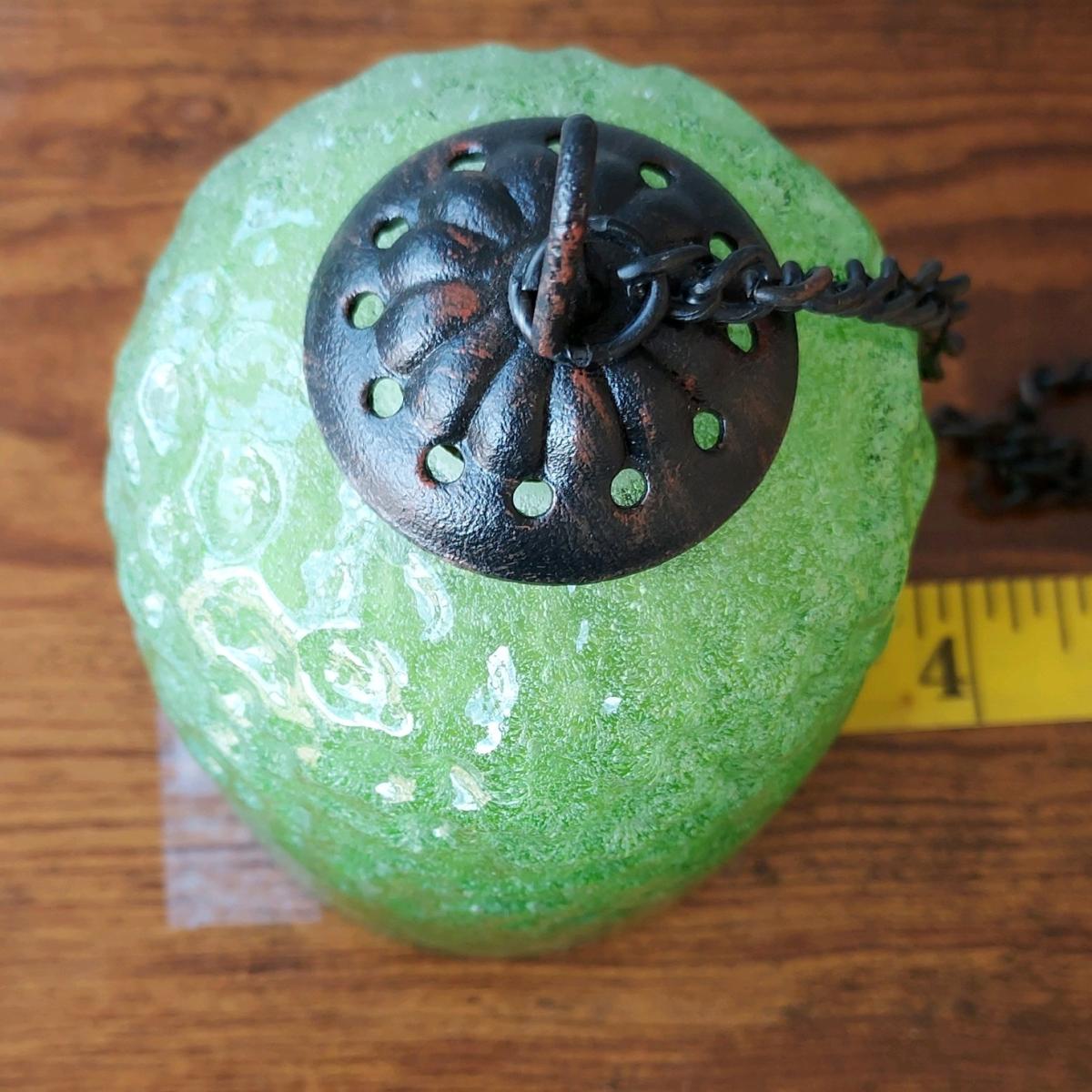 Green Glass Pendant Lamp Antique Copper Finish Hanging Bell