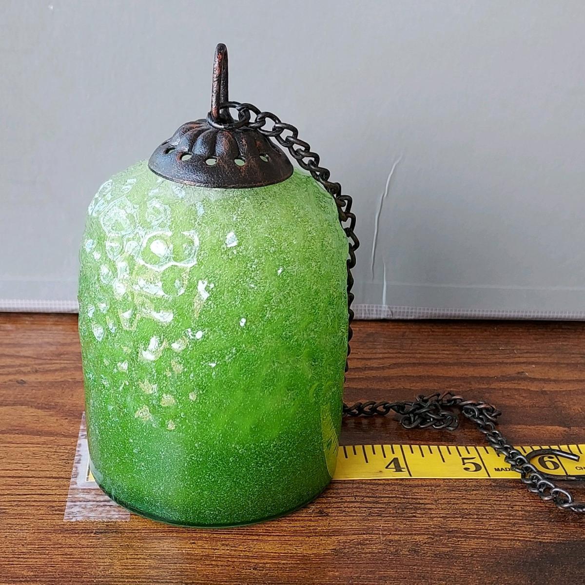 Green Glass Pendant Lamp Antique Copper Finish Hanging Bell