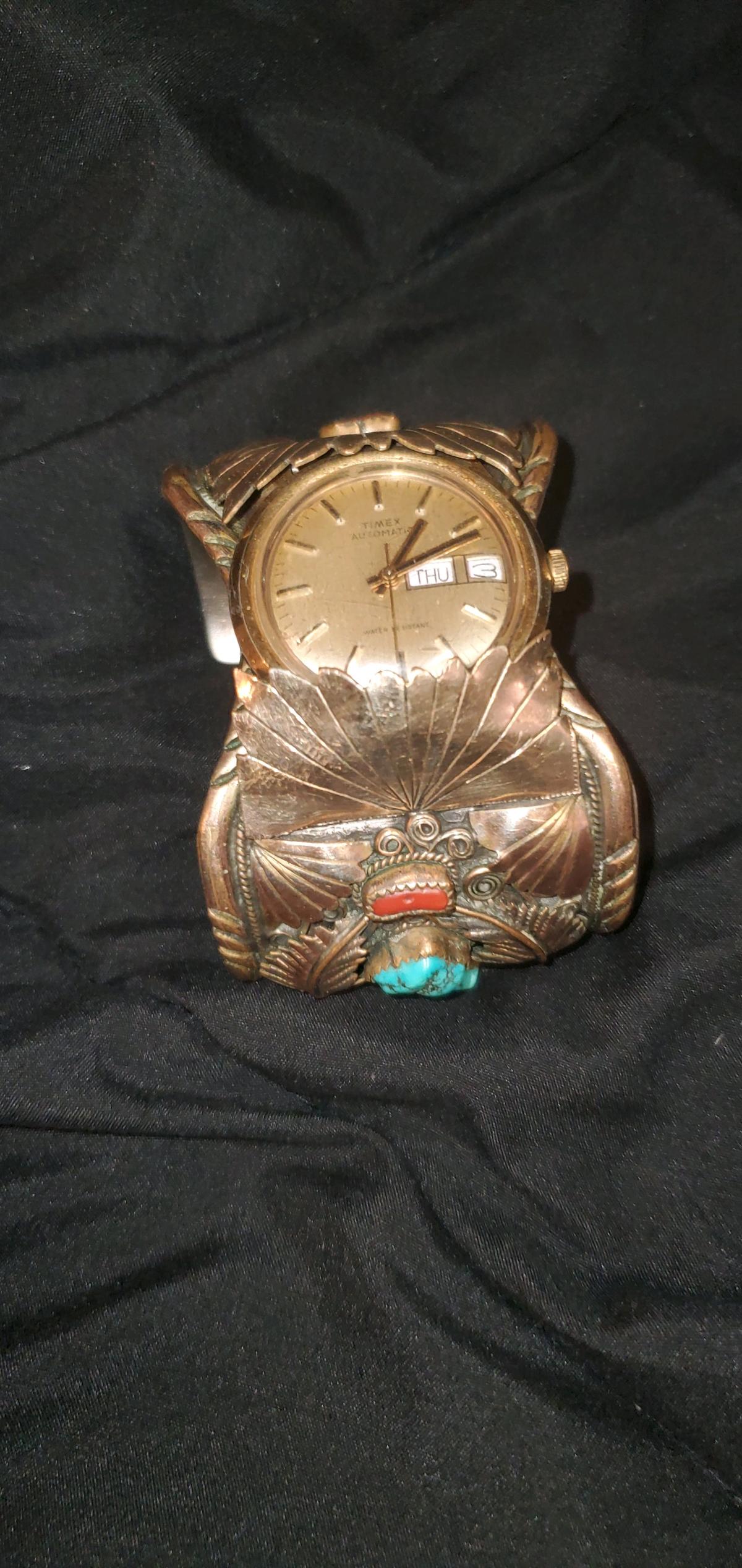 1970s Navajostyle 12KGF Leaf Watch Cuff