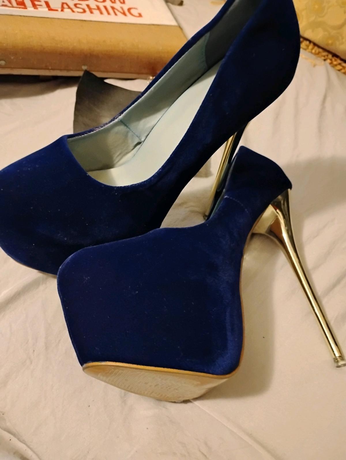 blue suede heels