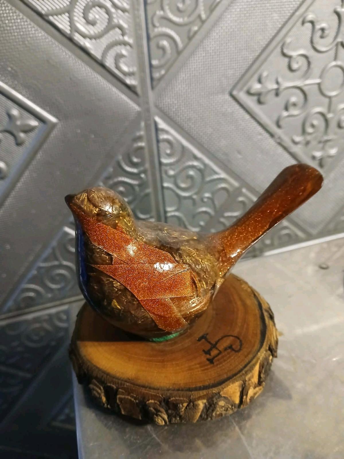 Bird Figurine Handmade Collectible Bird Wood Stand Art