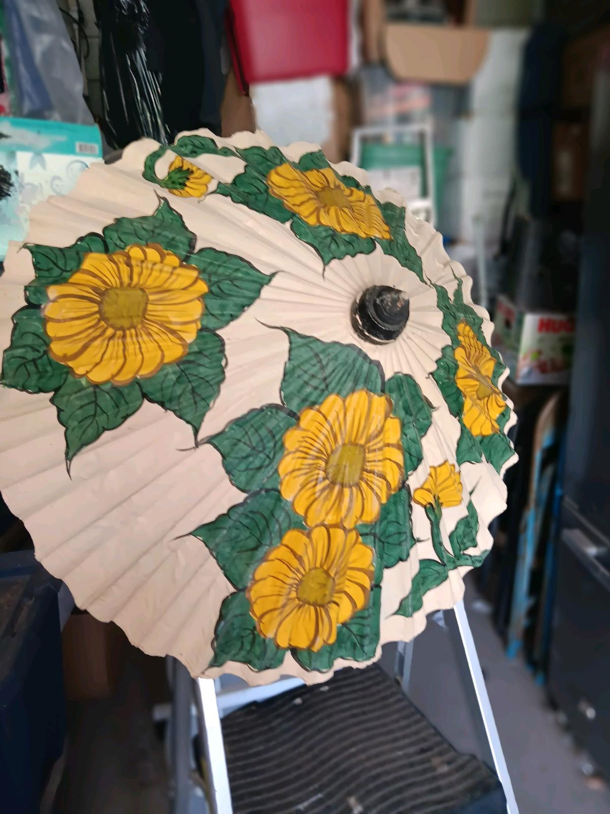 handpainted bamboo umberella with yellow flowers