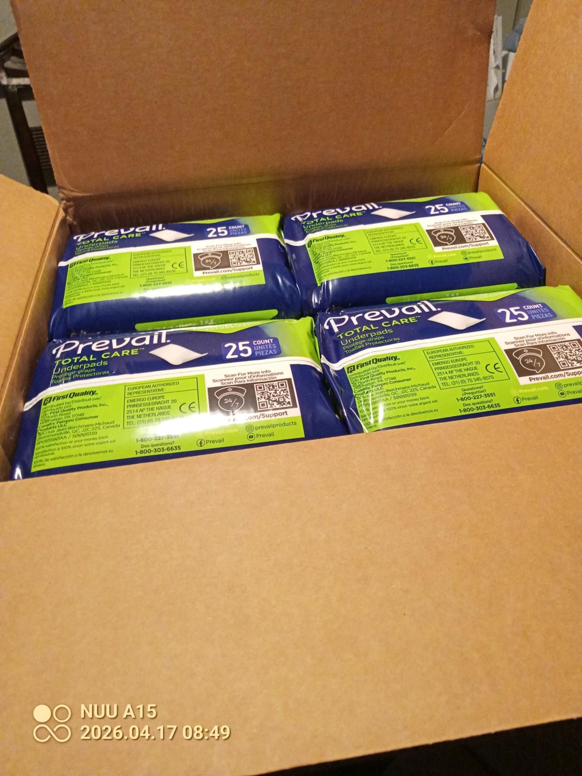 Case Of 4 Prevail Total Care Under Pads