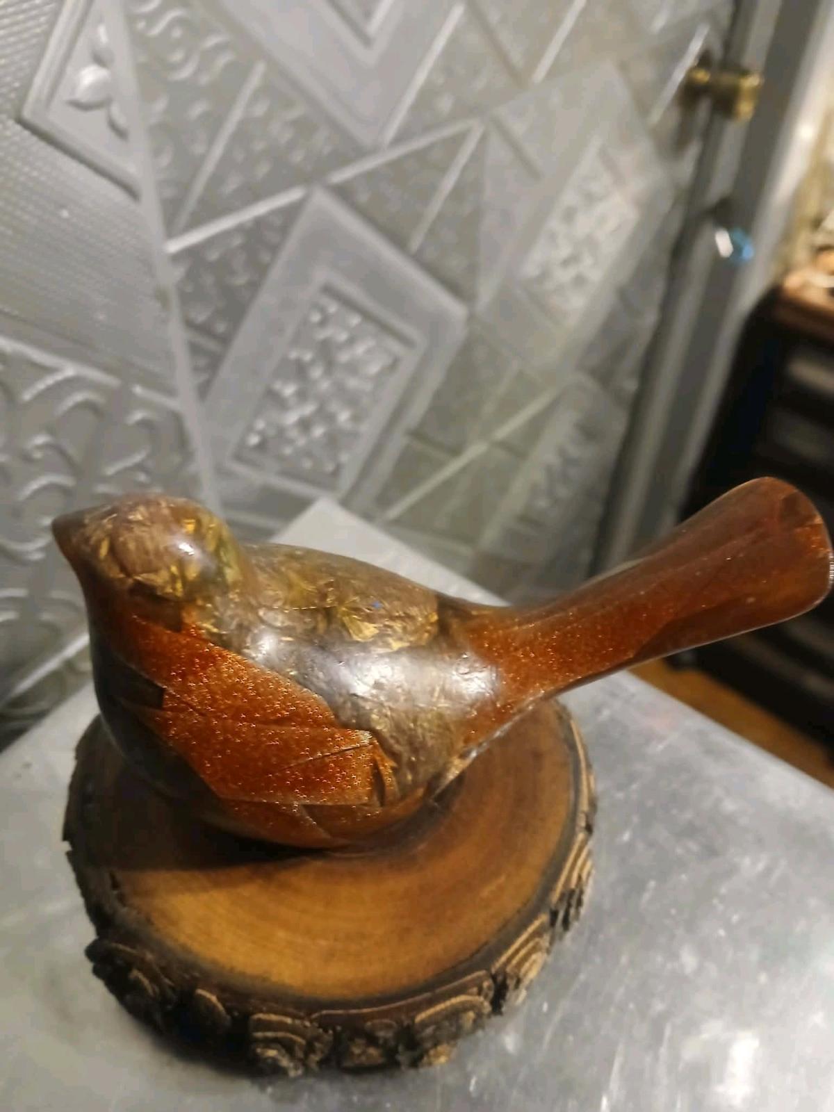 Bird Figurine Handmade Collectible Bird Wood Stand Art