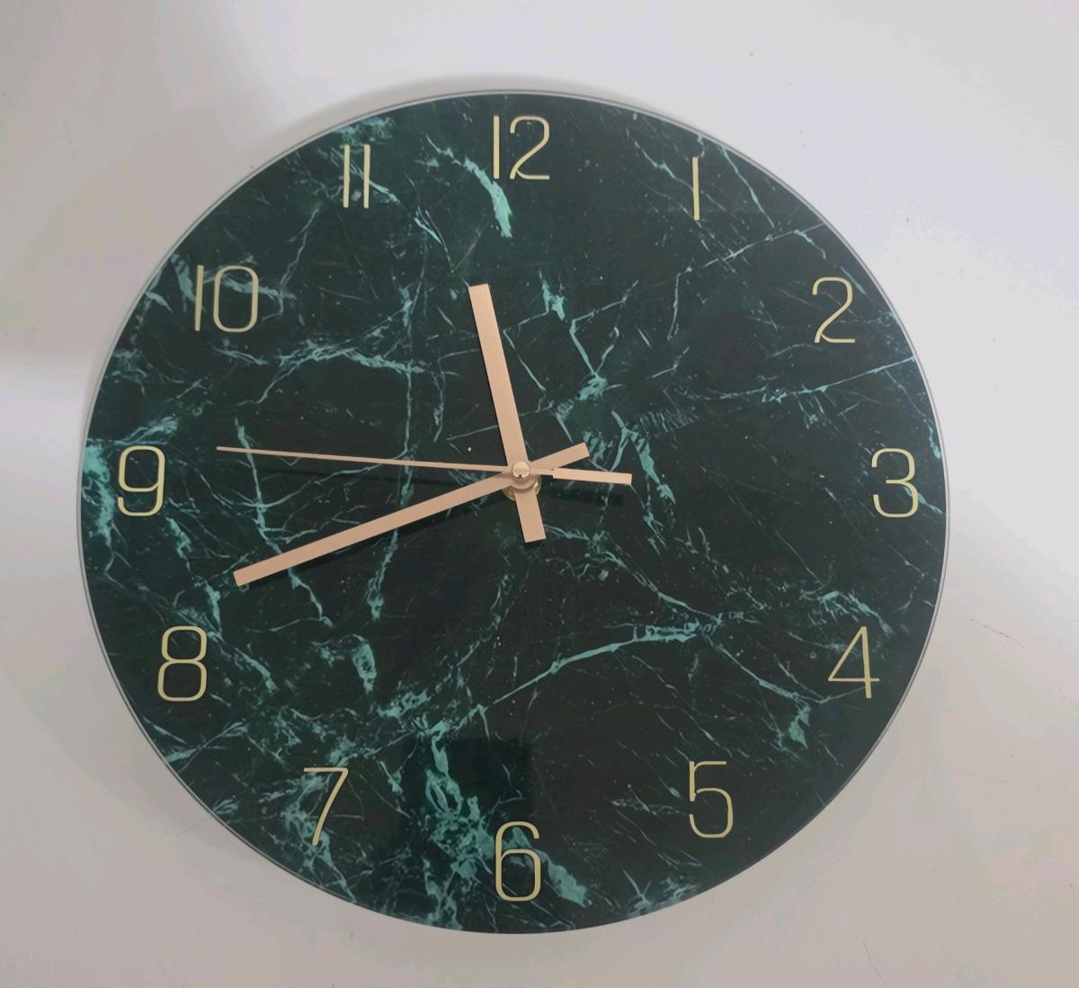 Dark Green Marble Glass Wall Clock