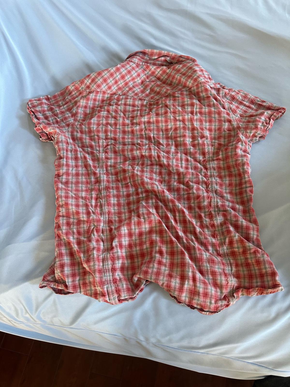 True religion men plaid red gray short sleeve button up down