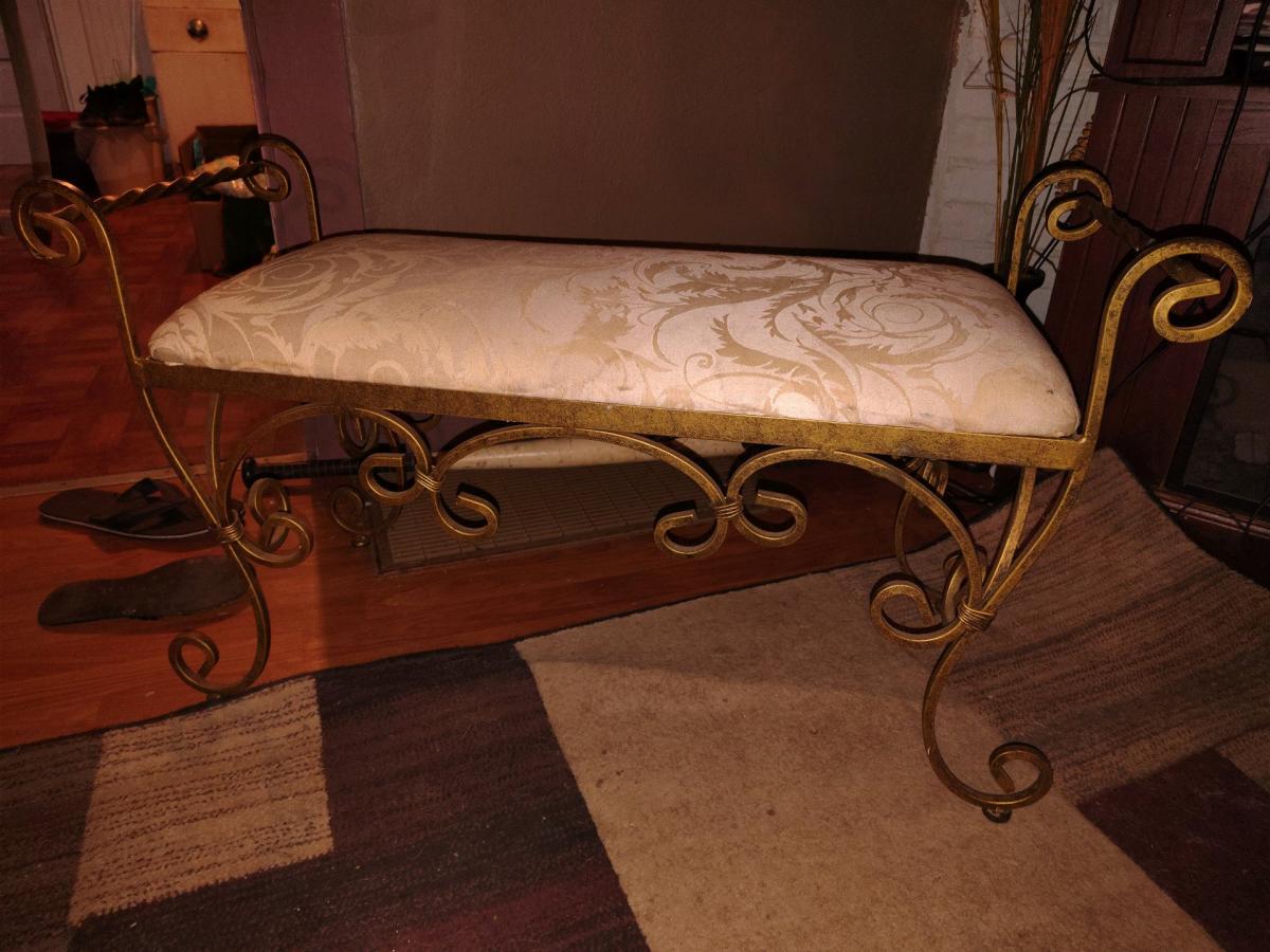 antique wrought iron vanity bench