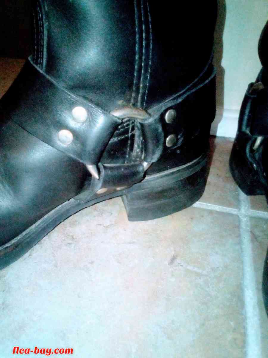genuine black leather biker boots with harness accents - New Orleans, Louisiana - FleaMarketBay