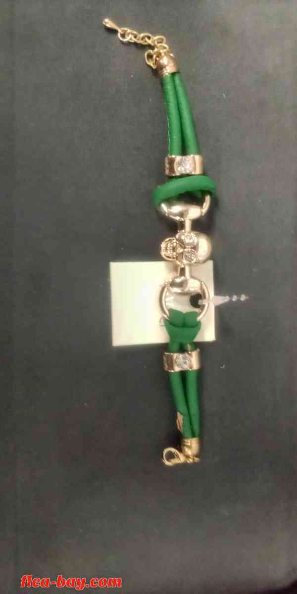 green Skull link leather bracelet - Vancouver, Washington - FleaMarketBay