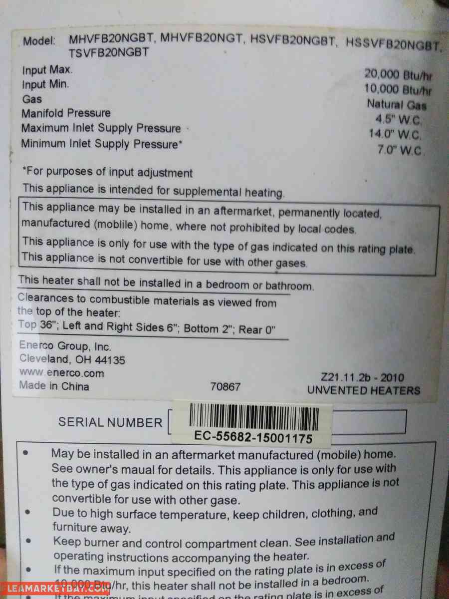 indoor gas heater floor model - Cynthiana, Kentucky - FleaMarketBay