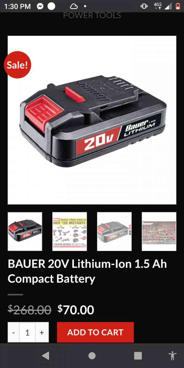 Bauer 20 volt battery 20 - Lakewood, Washington - FleaMarketBay